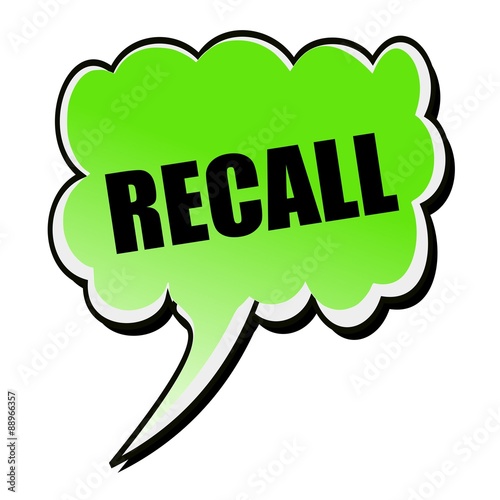 Recall black stamp text on green Speech Bubble