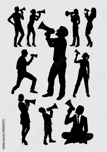 Attractive people with megaphone silhouettes 