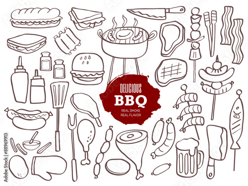 Set of BBQ doodles