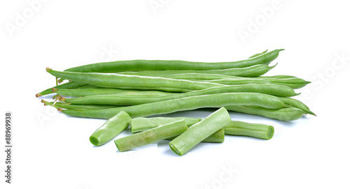 Fresh green beans on white background