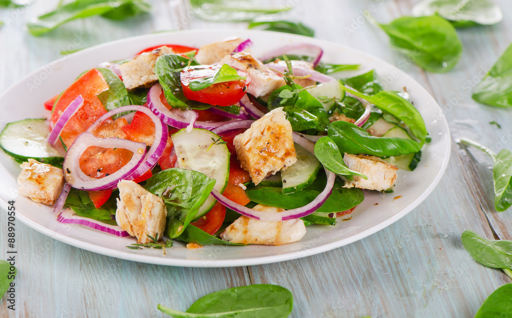 Fresh salad with chicken breast.