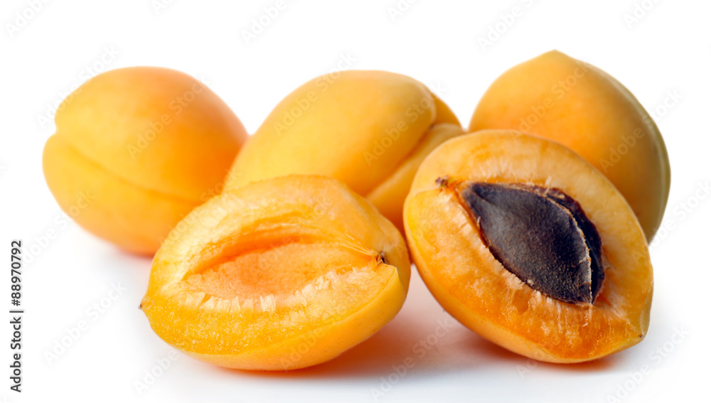 Ripe apricots isolated on white