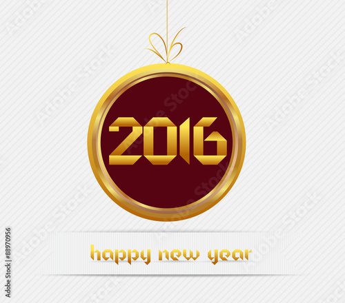 Creative happy new year 2016 greeting card design. Golden origami symbol