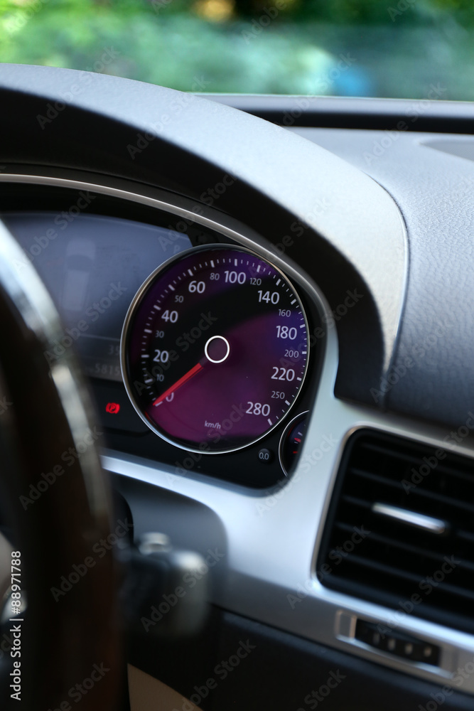 Modern car illuminated dashboard