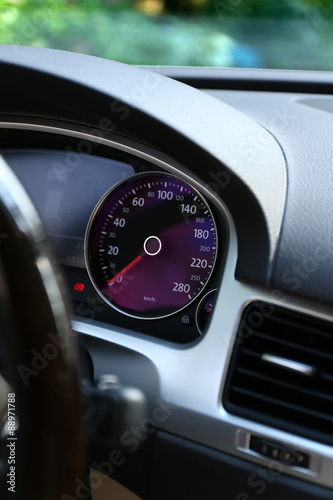 Modern car illuminated dashboard