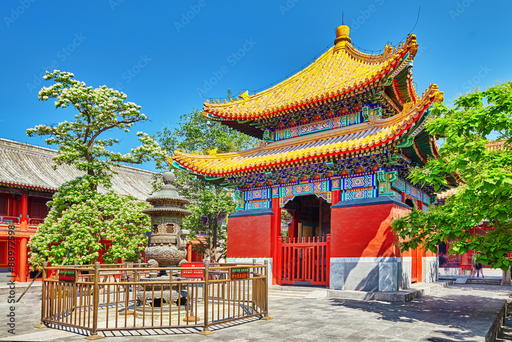 Fototapeta premium Beautiful View of Yonghegong Lama Temple.Beijing. Lama Temple is