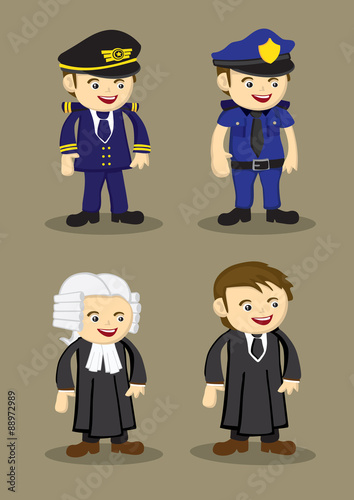 Pilot Policeman Judge and Lawyer Vector Illustration