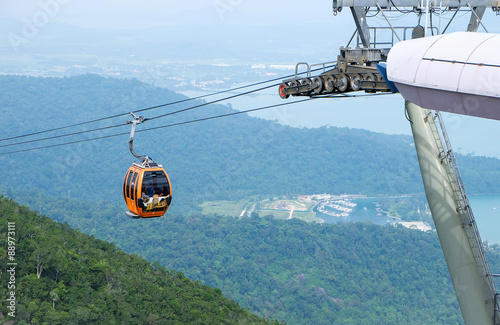 Cable car with panoramic background of Langkawi Island
