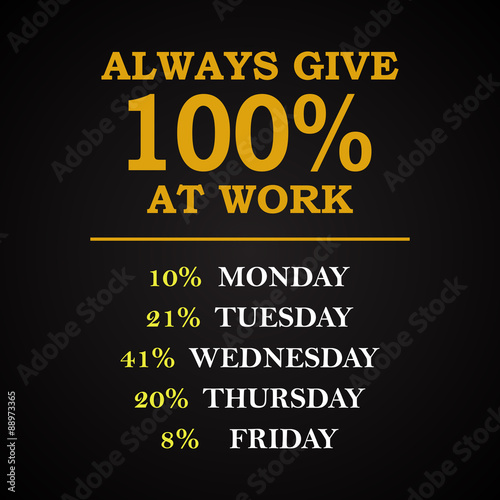 Always 100% at work - funny inscription template