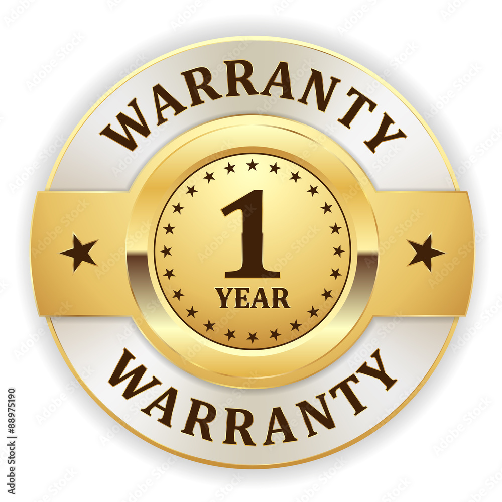Gold round 1 year warranty vector badge on white background Stock ...