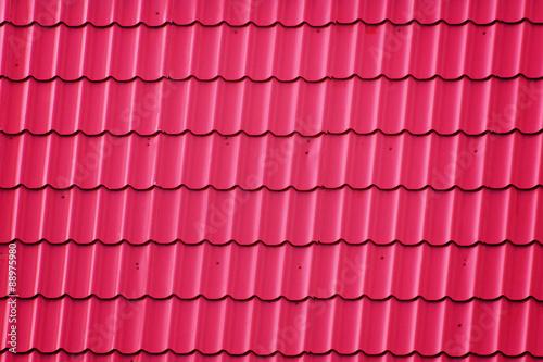 Roof Covered with Red Corrugated Metal Tiles