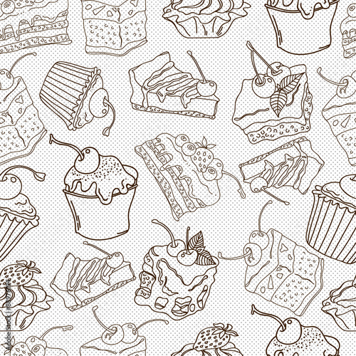Doodle cake seamless pattern background