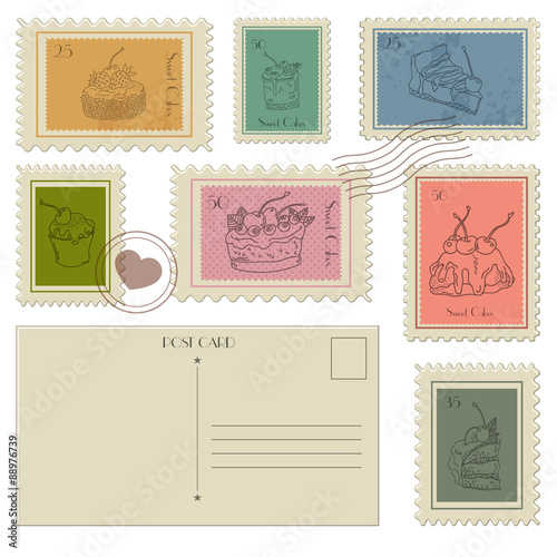 Set of Postal Business Icons, Postcards and PostageStamps