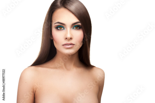 Young adult sexy lady with healthy skin makeup and perfect strai photo
