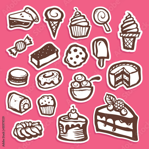 Set of dessert baking and sweet sticker icons
