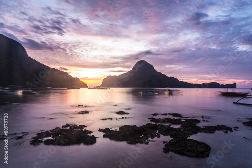 Sunset over El Nido bay in Palawan, Philippines