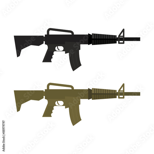 Army Military machine gun. Set of two martial infantry weapons.