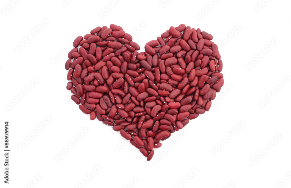 Red kidney beans in a heart shape