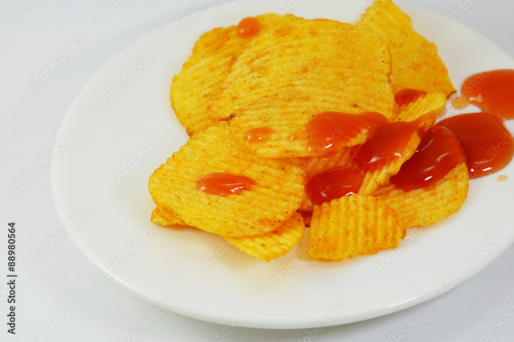 potato chip dressing ketchup on dish potato chip dressing ketchup on dish