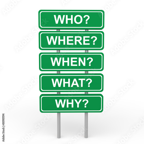3d who where when what why sign board