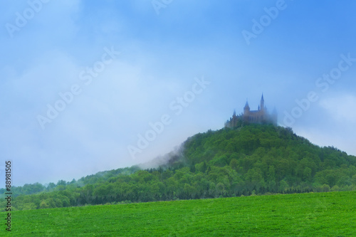 Landscape and Hohenzollern castle in haze
