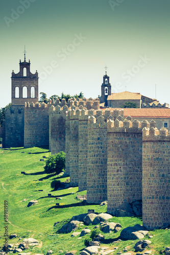 Avila. Detailed view of Avila walls, also known as murallas de a photo