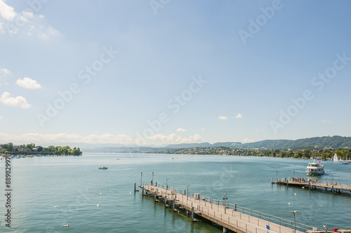 Bild auf Leinwand Zürich, Zürichsee, Schiffssteg, Schifffahrt, See, Seerundfahrt,   Altstadt, Alts