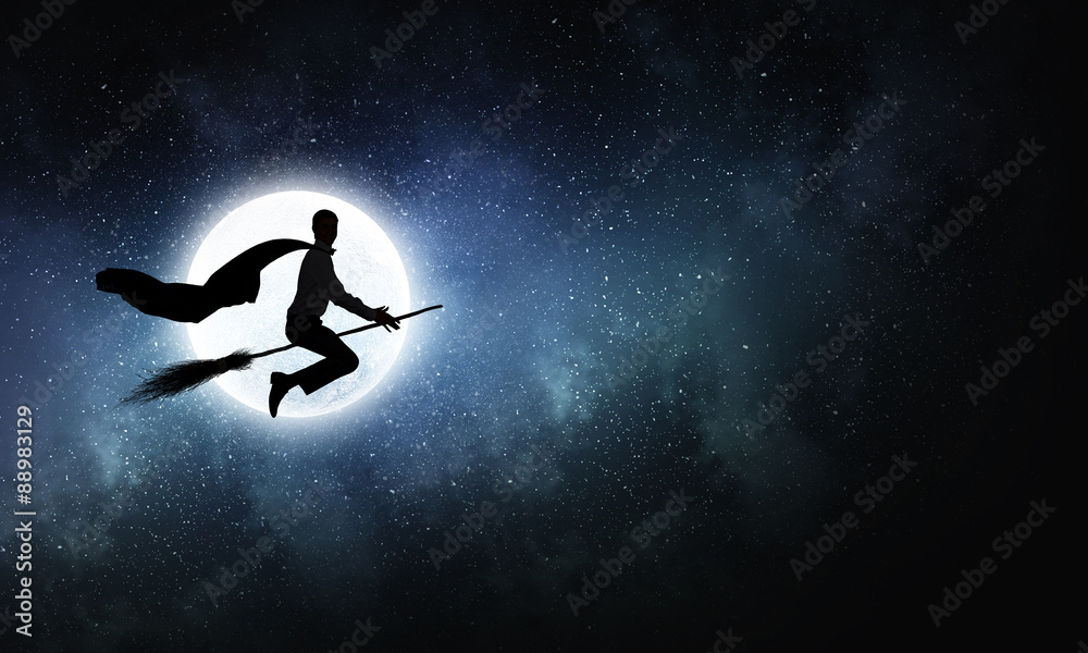 Naklejka premium Businessman on broom