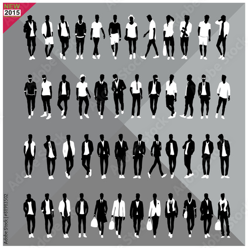 Set of 48 Men black silhouettes with white cloths on top,totally editable,collection