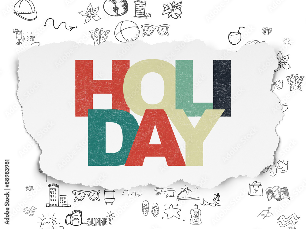 Tourism concept: Holiday on Torn Paper background