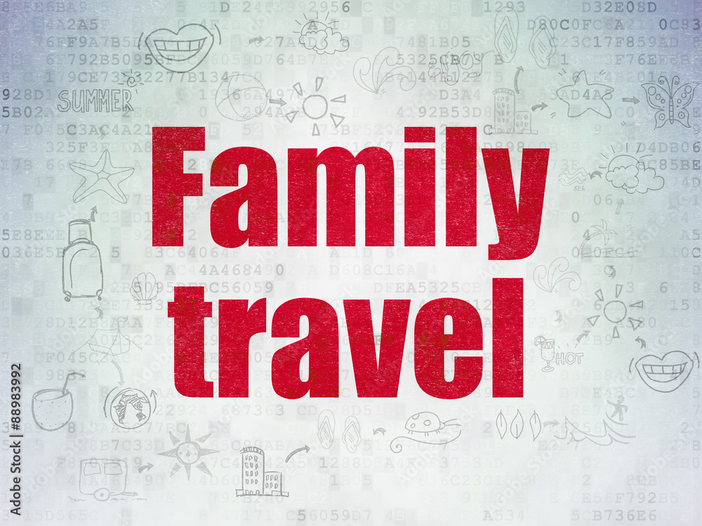 Fototapeta premium Vacation concept: Family Travel on Digital Paper background