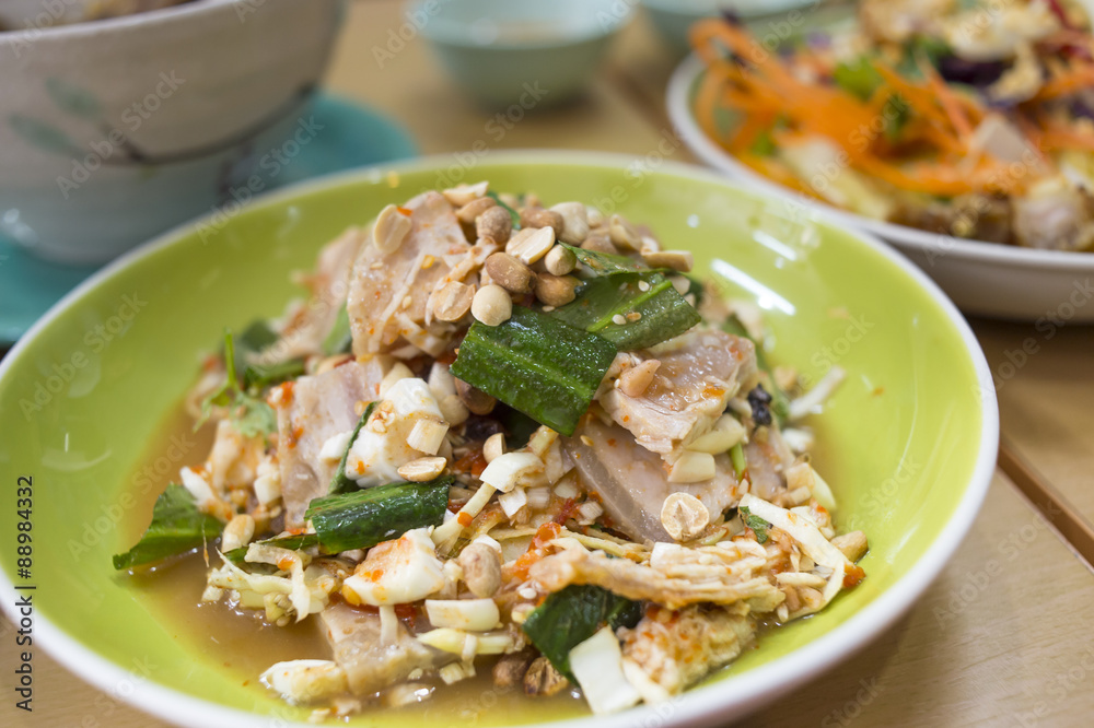 white pork sausage with banana blossom, Vietnam food white pork sausage with banana blossom, Vietnam food