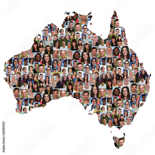 Fotografie Australia map multicultural group of young people integration di