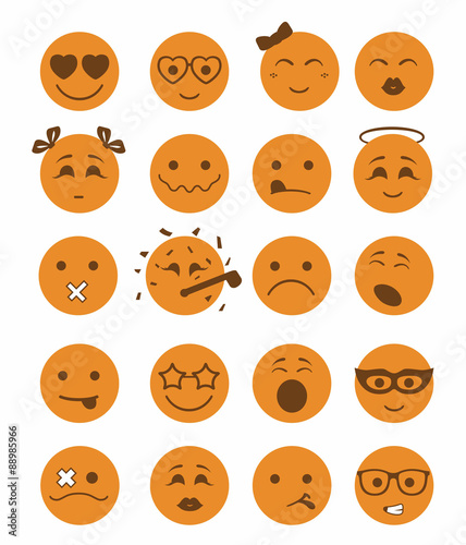 20 smiles icons set child orange color