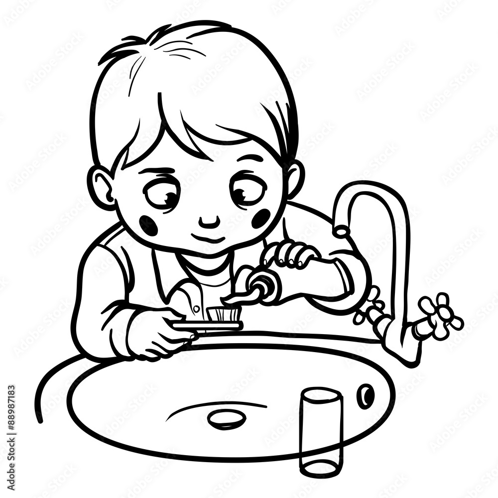 funny cartoon boy brushing his teeth. vector illustration funny cartoon boy brushing his teeth. vector illustration