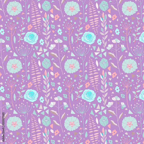 Hand drawn vector flower Seamless floral pattern