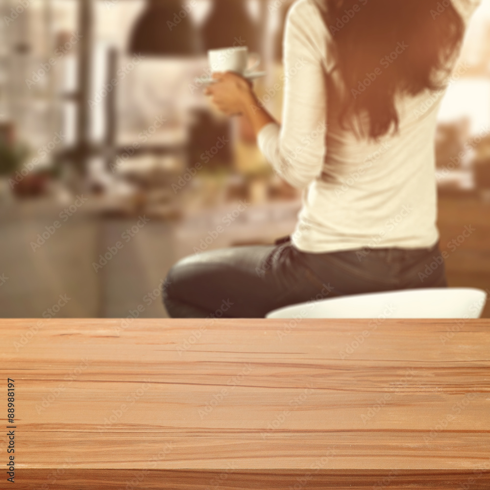 wooden desk space and woman with window sill wooden desk space and woman with window sill