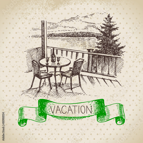 Vintage hand drawn sketch family vacation background