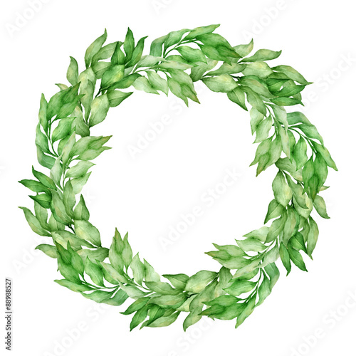 Vector bay leaves watercolor wreath. Template for wedding invitation and save the date cards.