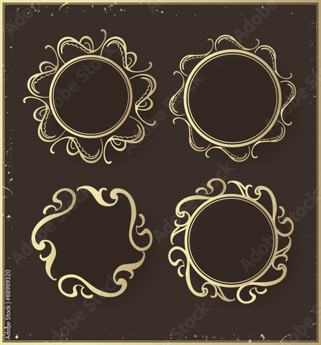 set of round gold ornate frames