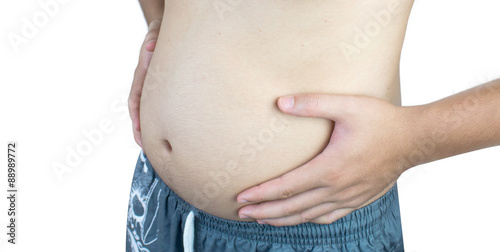 paunch fat person isolated white background