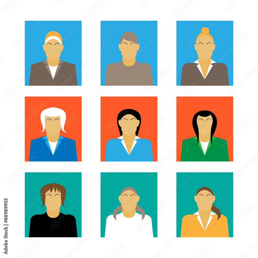 set of businesswoman profile icon female portrait flat design vector illustration set of businesswoman profile icon female portrait flat design vector illustration