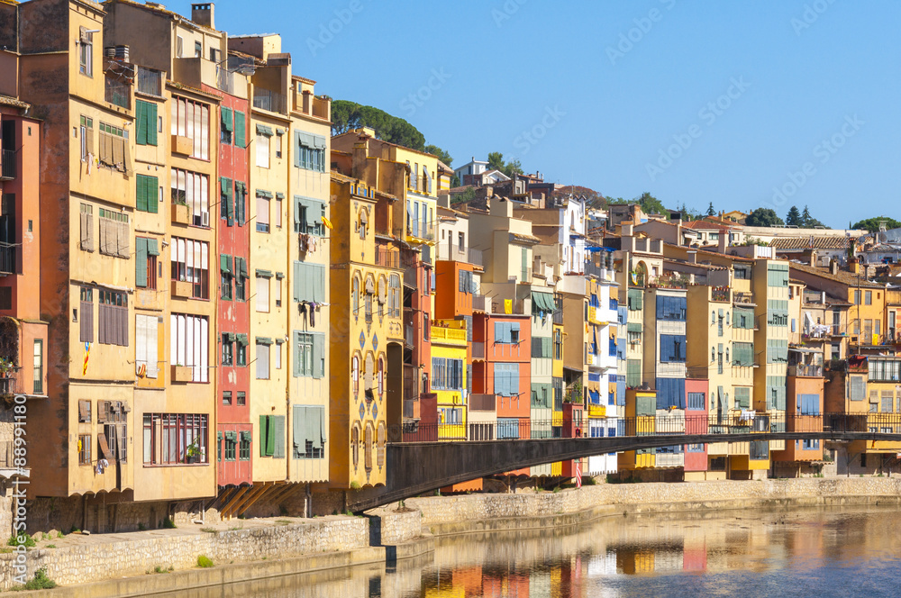 Colorful houses near Onyar river, Girona (Spain)
