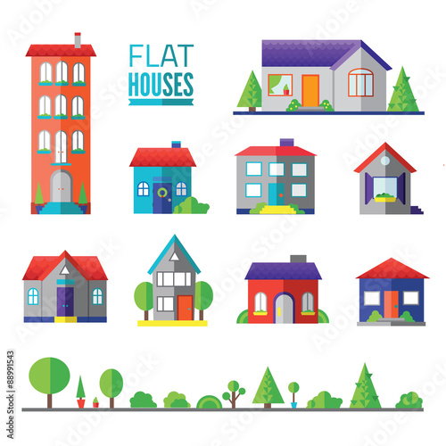 flat houses isolated icons  