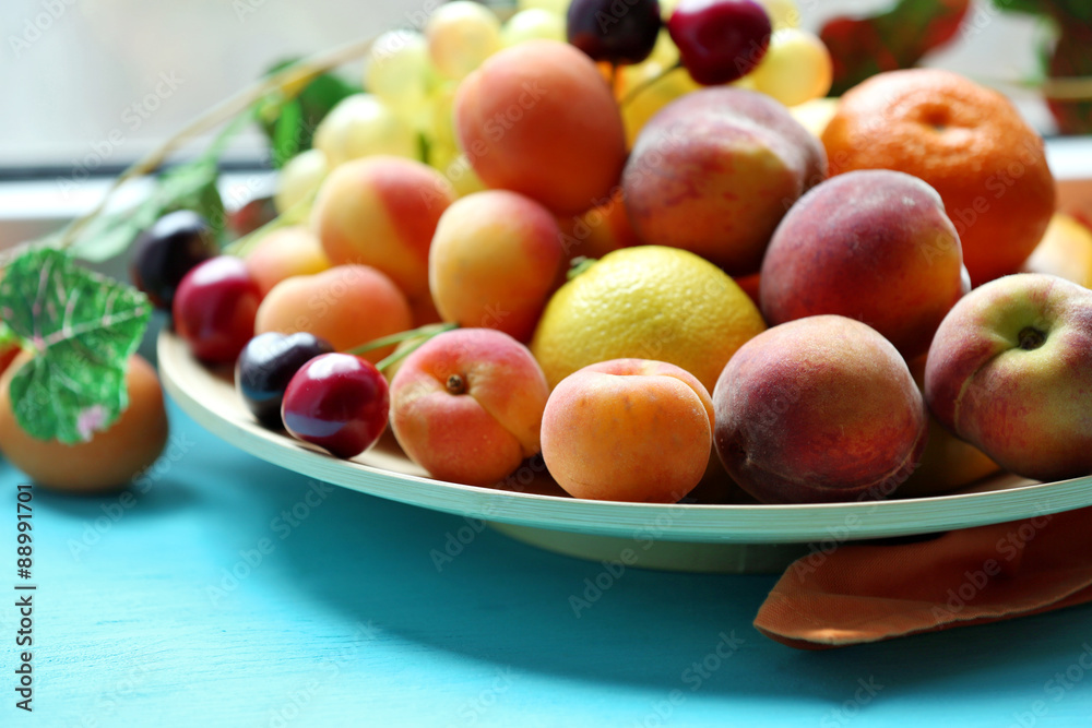 Heap of fresh fruits on windowsill Heap of fresh fruits on windowsill