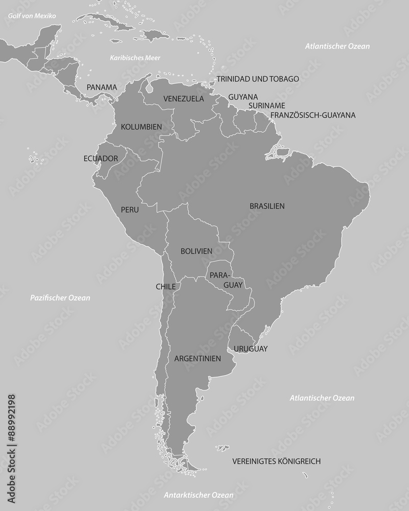 Fototapeta premium Südamerika - Karte in Grau