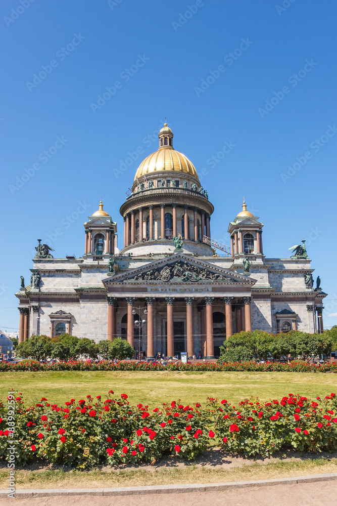 Saint Isaac Cathedral with flowers