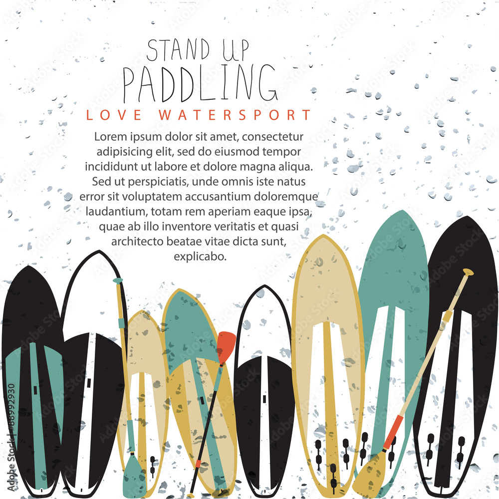 vector illustration of stand up paddle set in flat design style Stock