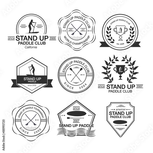 Set of different logotype templates for stand up paddling. Vecto
