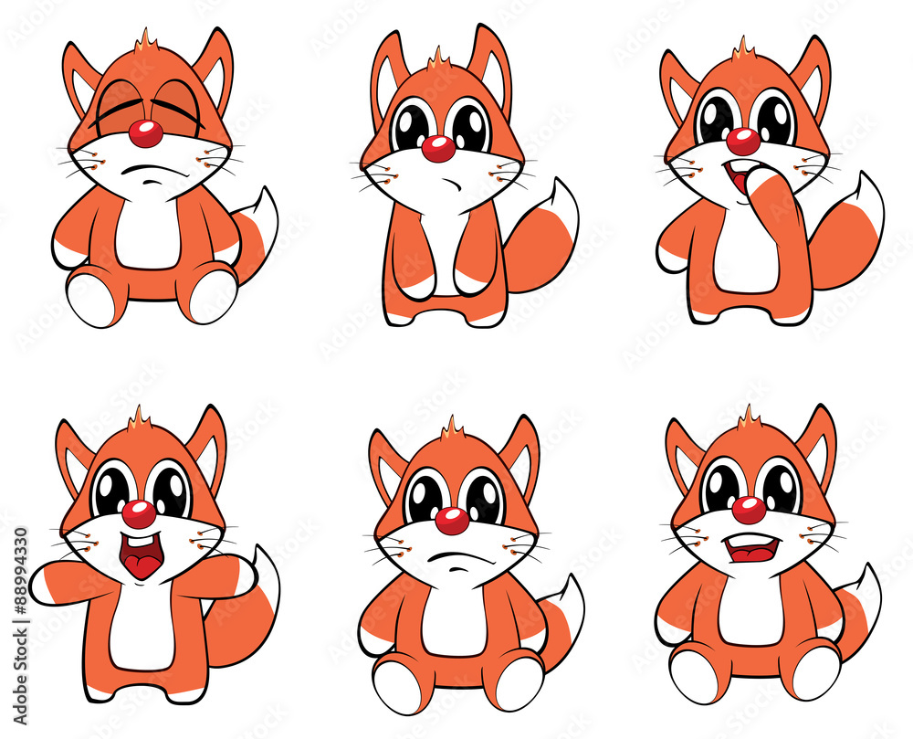 Fototapeta premium illustration of a set funny foxes. Cartoon